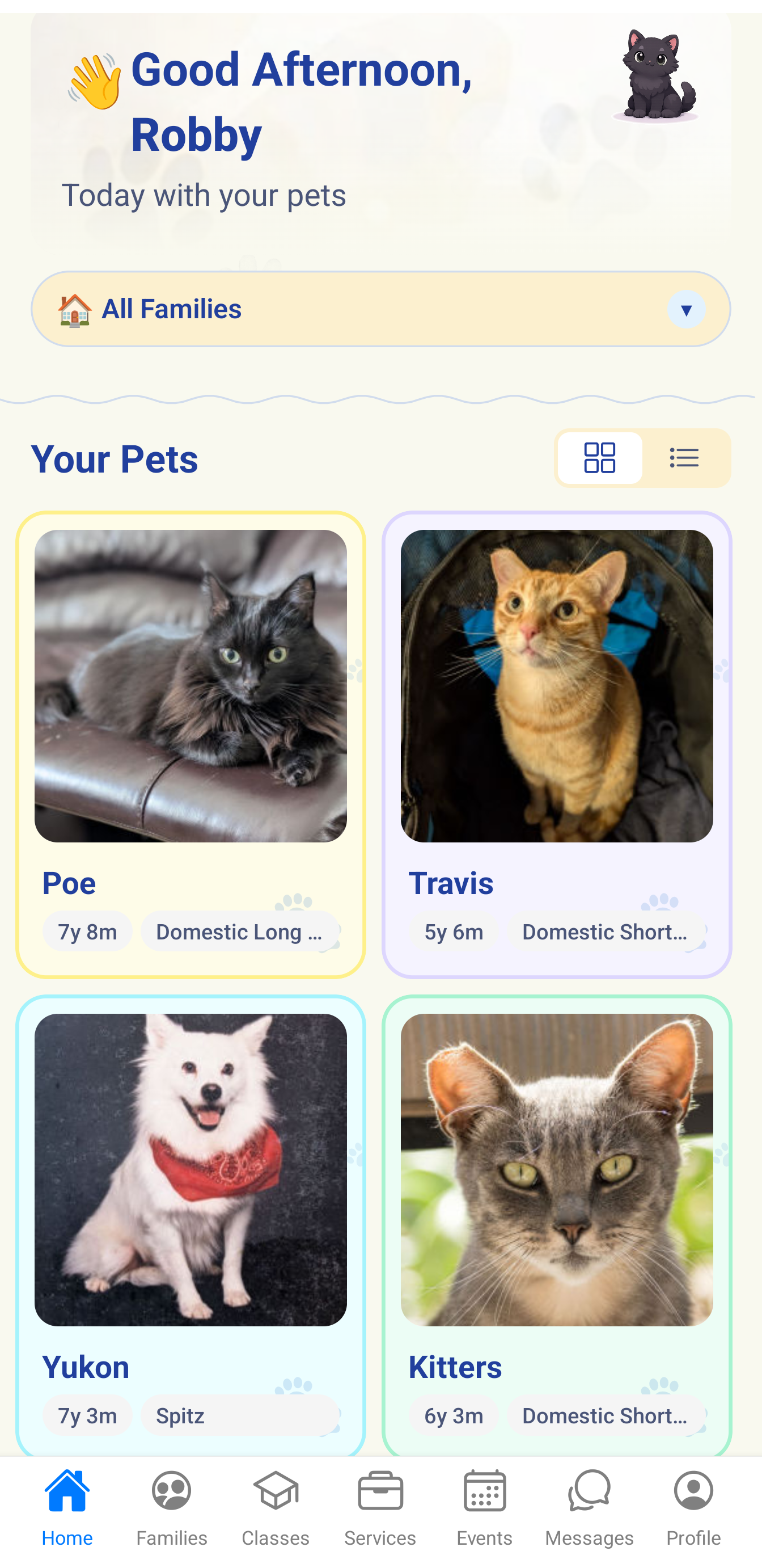 Trovvy family pet dashboard